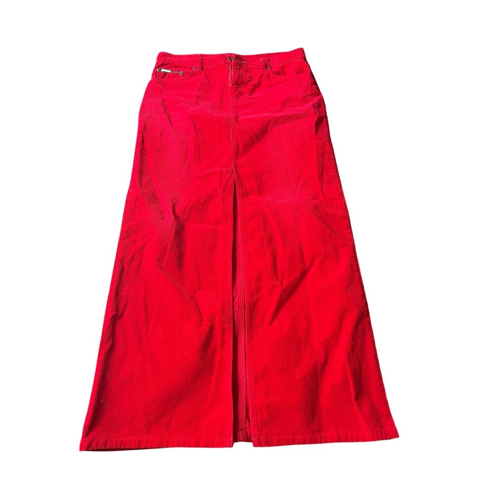 Tommy Hilfiger Fine wale red corduroy skirt sz 11 A-line maxi length modest - Picture 2 of 7